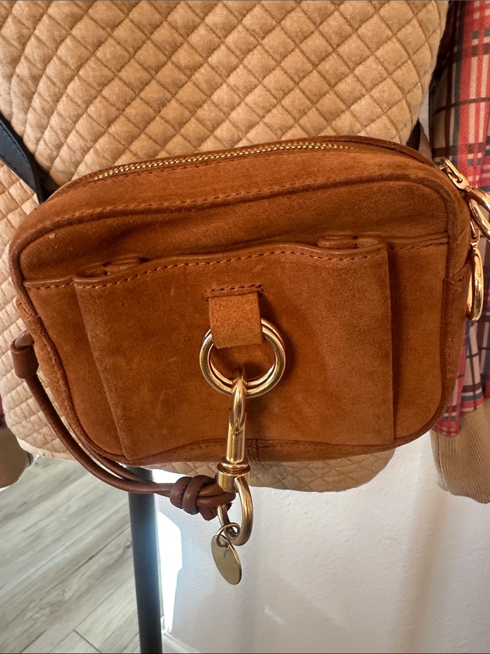 NWOT See By Chloe Cognac Suede Mini belt bag/ crossbody with Gold Hardware